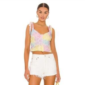 Majorelle Angie Pastel Eyelet Crop Top Tie Strap Bustier Revolve Medium